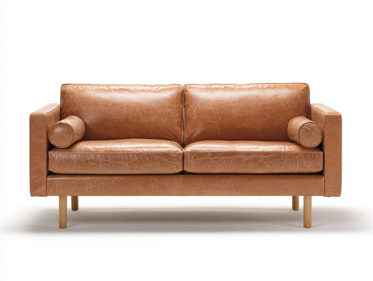Divano a due posti - pelle - 176x88x82 cm - marrone cuoio - design moderno