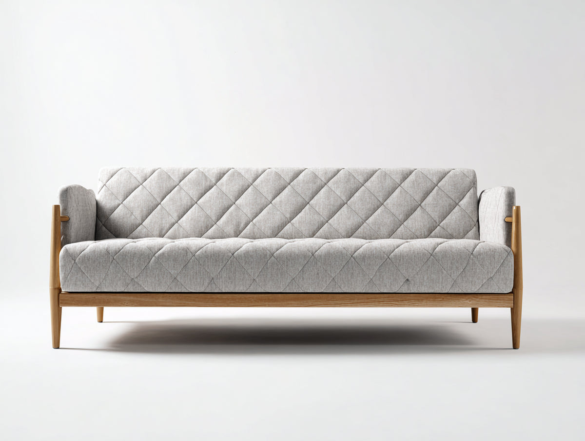 Divano a due posti - tessuto-legno - 176x84x82 cm - grigio chiaro-legno naturale - stile scandinavo