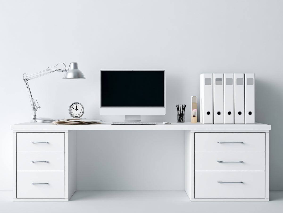Scrivania - Legno ingegnerizzato - 160x58x75 cm - Bianco - Design minimalista con archiviazione laterale