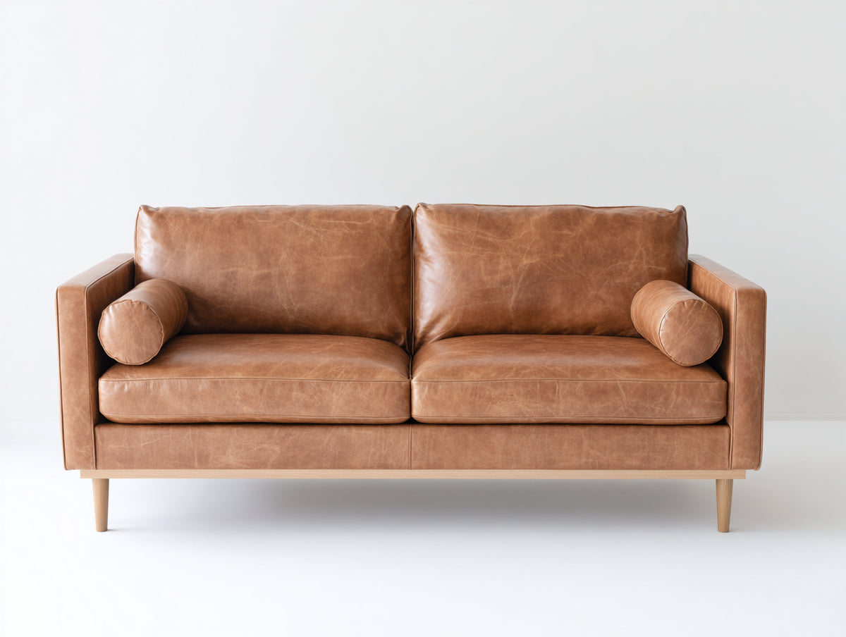 Divano a due posti - pelle - 172x86x84 cm - marrone cognac - stile contemporaneo