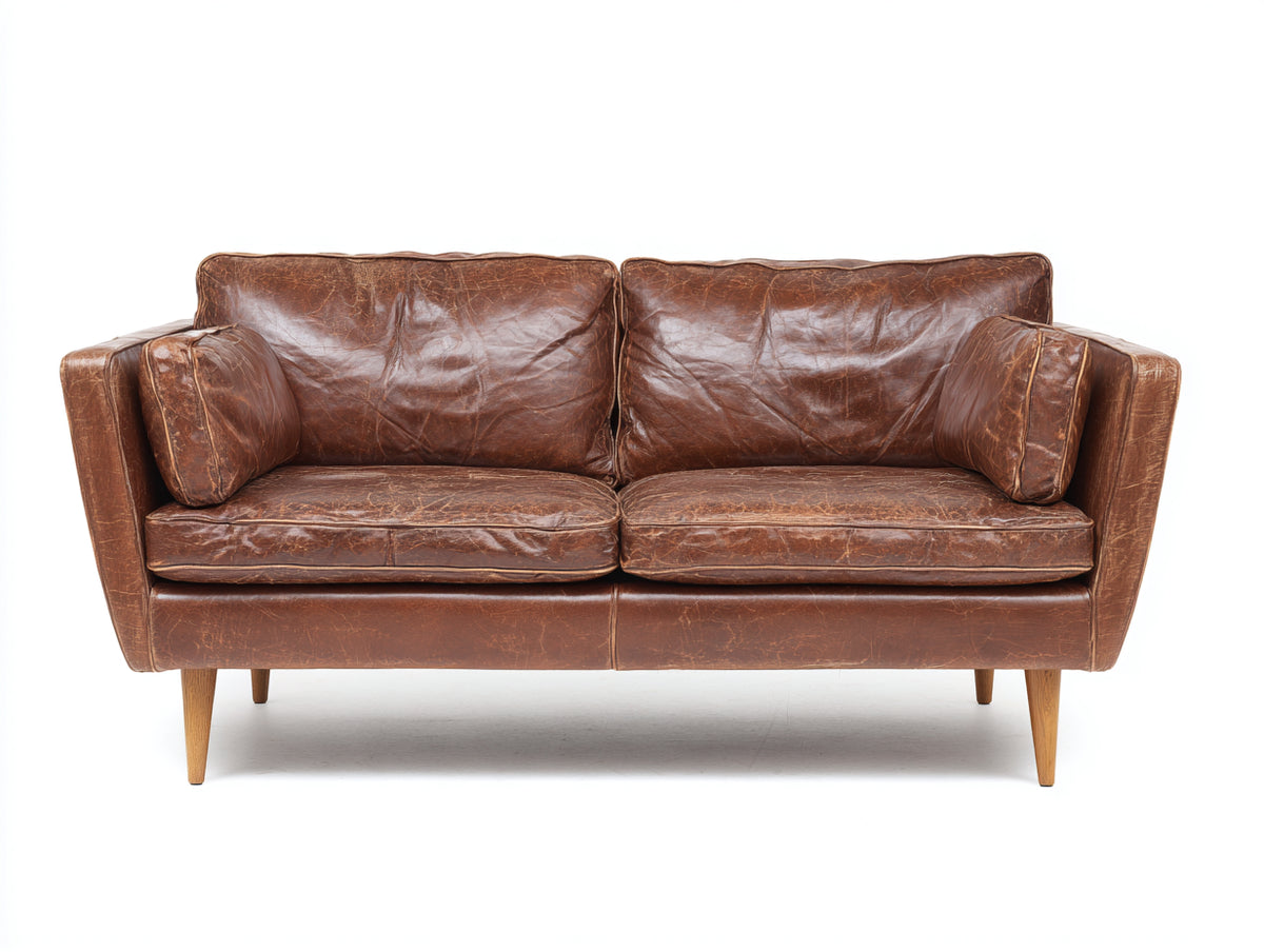 Divano a due posti - Pelle - 176x88x84 cm - Marrone cognac - Stile vintage di metà secolo