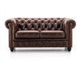Divano a due posti - pelle - 176x90x76 cm - marrone testa di moro - stile Chesterfield