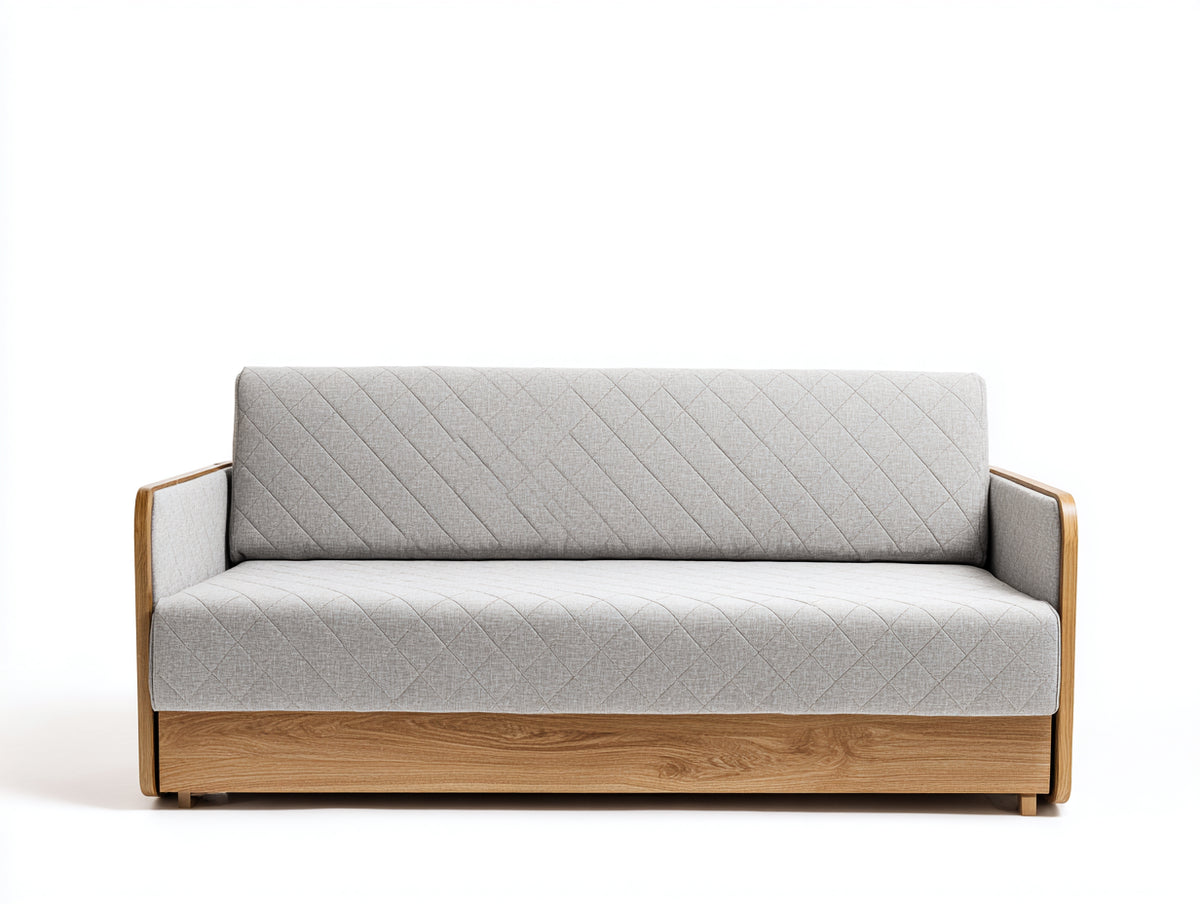 Divano a due posti - tessuto-legno - 168x86x80 cm - grigio perla-legno naturale - design moderno