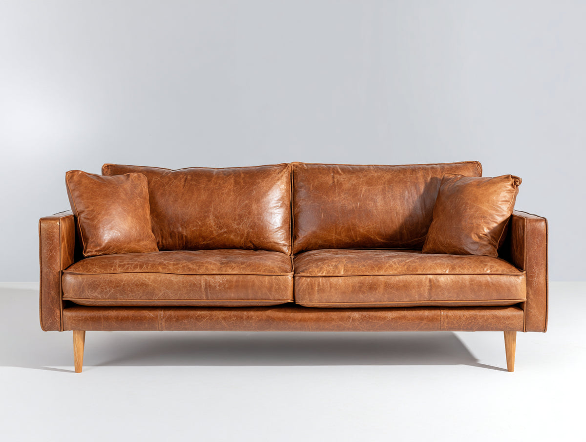 Divano a due posti - pelle - 178x89x83 cm - marrone ambrato - stile contemporaneo