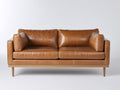 Divano a due posti - pelle-legno - 177x89x84 cm - marrone cuoio-legno naturale - stile moderno