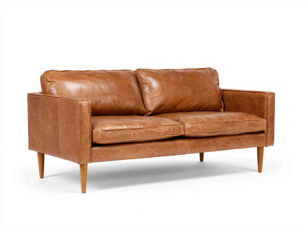 Divano a due posti - pelle - 171x88x81 cm - marrone cuoio - stile moderno