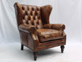 Poltrona - Pelle - 94x91x112 cm - Marrone - Stile Chesterfield