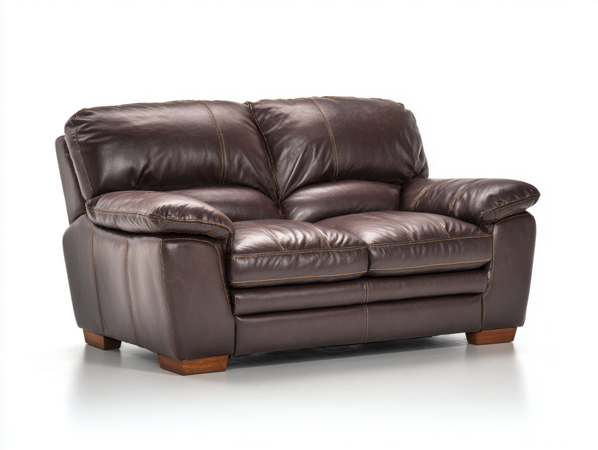Divano a due posti - Pelle - 160x94x92 cm - Marrone scuro - Design classico imbottito