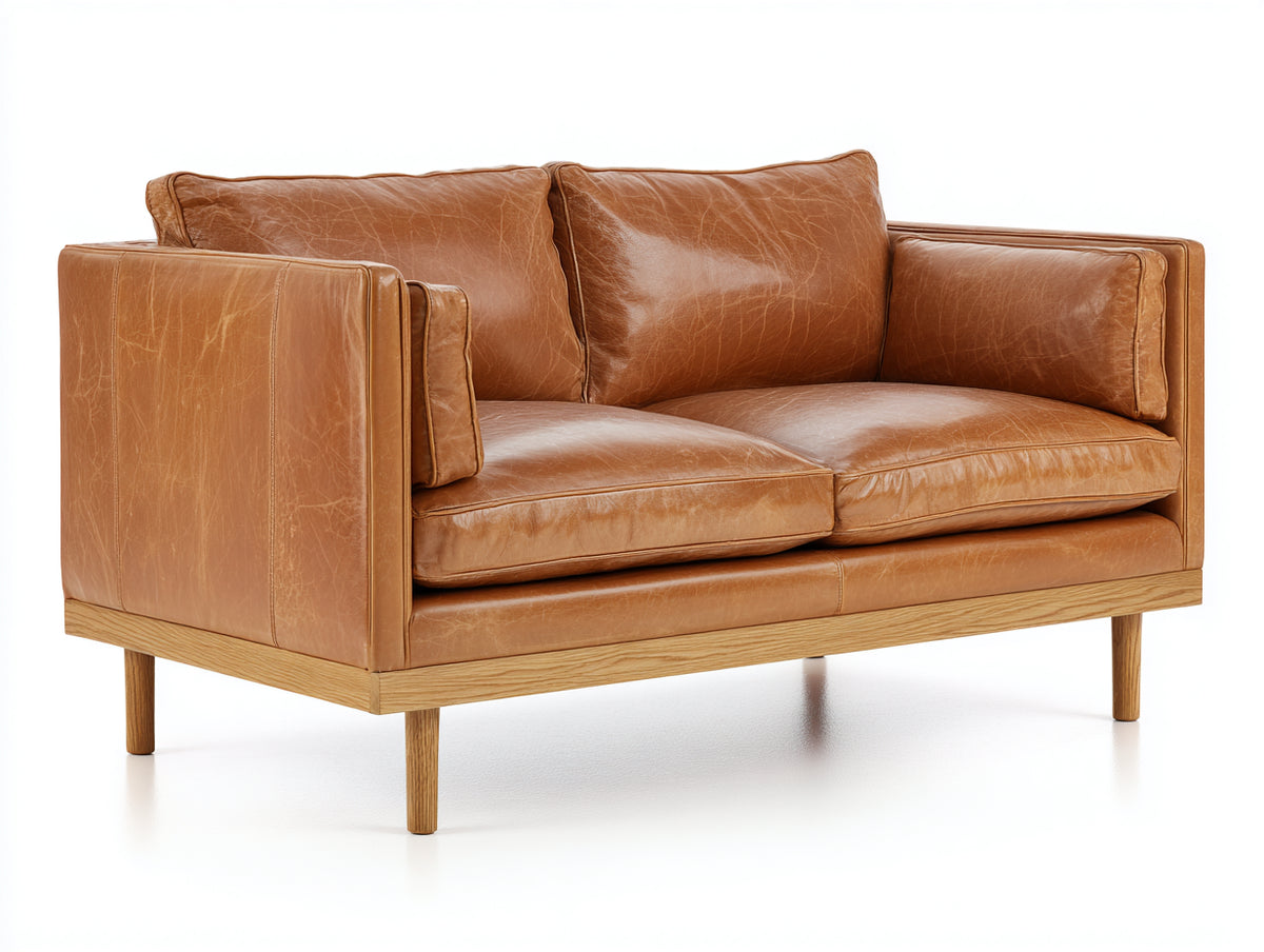 Divano a due posti - pelle - 168x87x83 cm - cuoio chiaro - design moderno