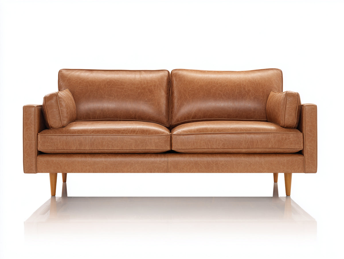 Divano a due posti - pelle - 174x87x84 cm - marrone cognac - stile moderno