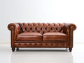 Divano a due posti - pelle - 182x91x78 cm - marrone cognac - stile Chesterfield