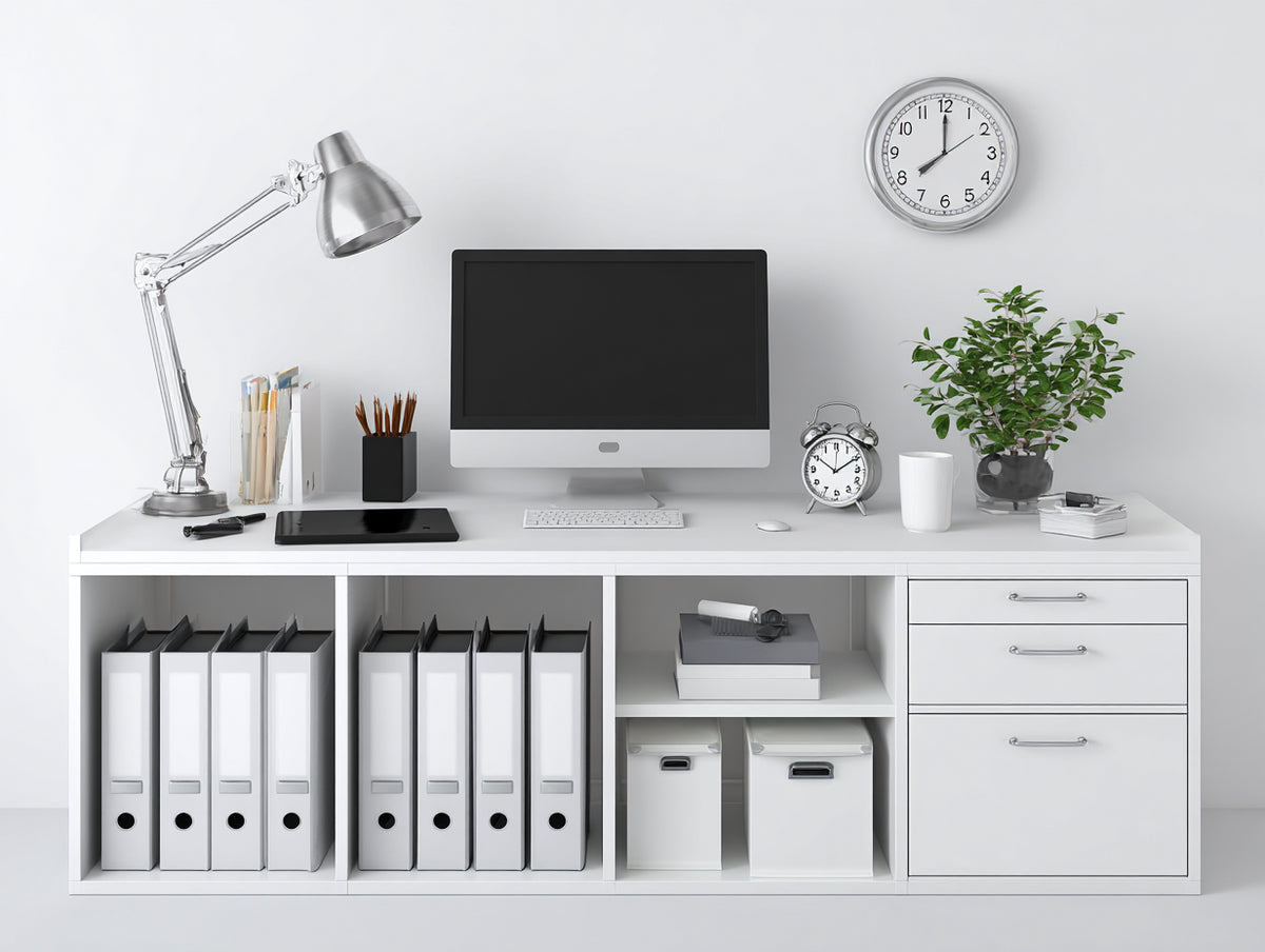 Scrivania - Legno ingegnerizzato - 175x62x76 cm - Bianco - Design contemporaneo con archiviazione integrata