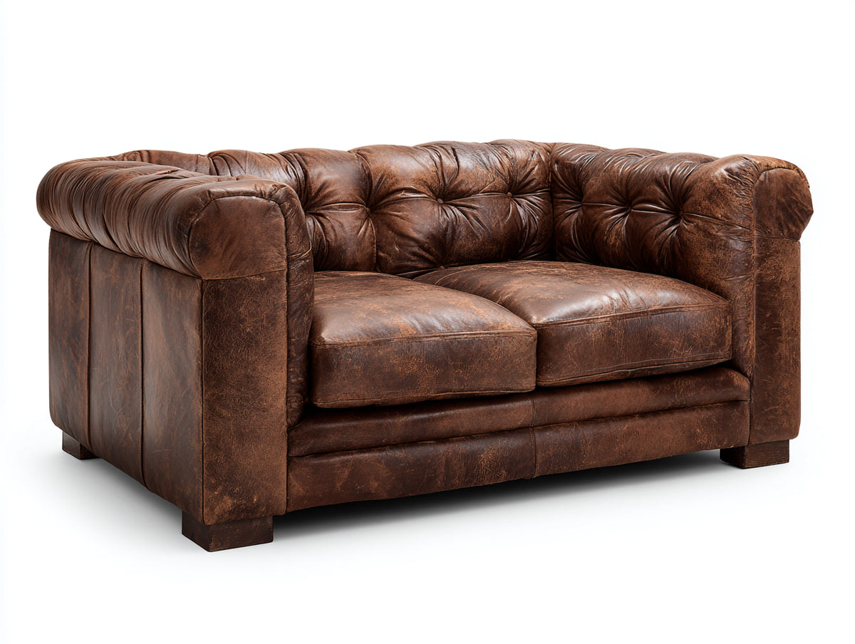 Divano a due posti - pelle - 170x92x78 cm - marrone scuro - stile Chesterfield