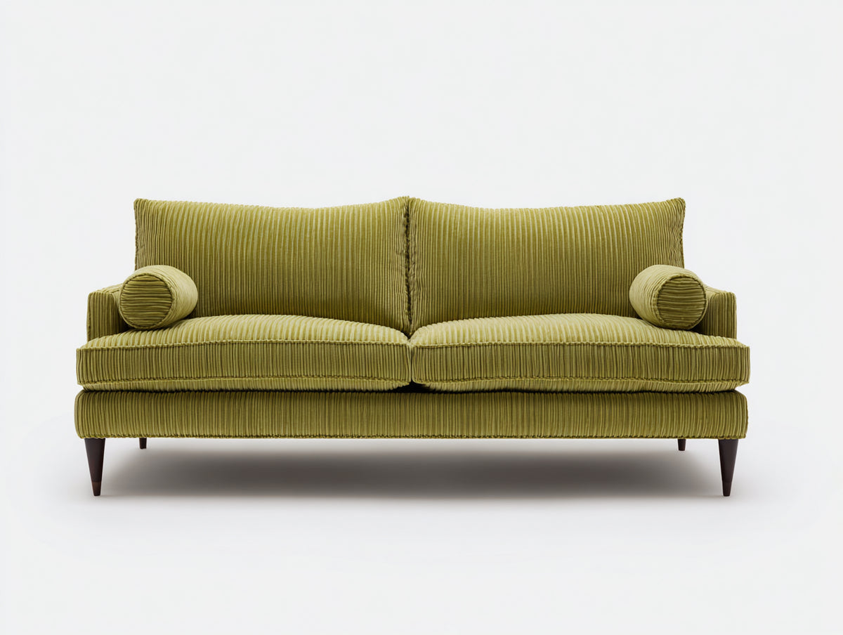 Divano a due posti - velluto a coste - 181x90x84 cm - verde oliva - stile retrò