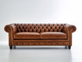 Divano a due posti - pelle - 184x93x76 cm - marrone cognac - stile Chesterfield