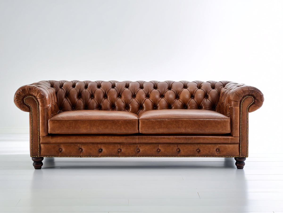 Divano a due posti - pelle - 184x93x76 cm - marrone cognac - stile Chesterfield