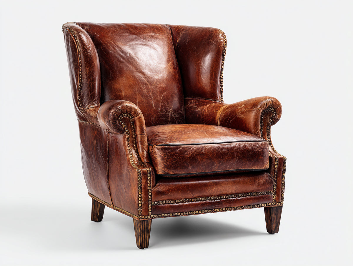 Poltrona - Pelle - 88x84x106 cm - Marrone - Stile vintage