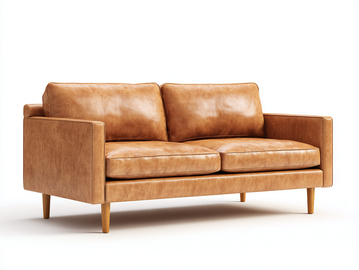 Divano a due posti - pelle - 168x86x82 cm - cuoio chiaro - design contemporaneo