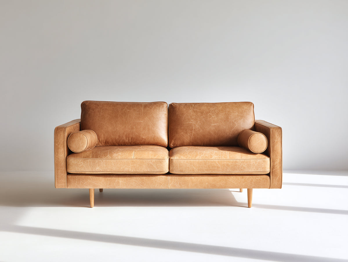 Divano a due posti - Pelle - 172x86x82 cm - Cognac - Design moderno di metà secolo
