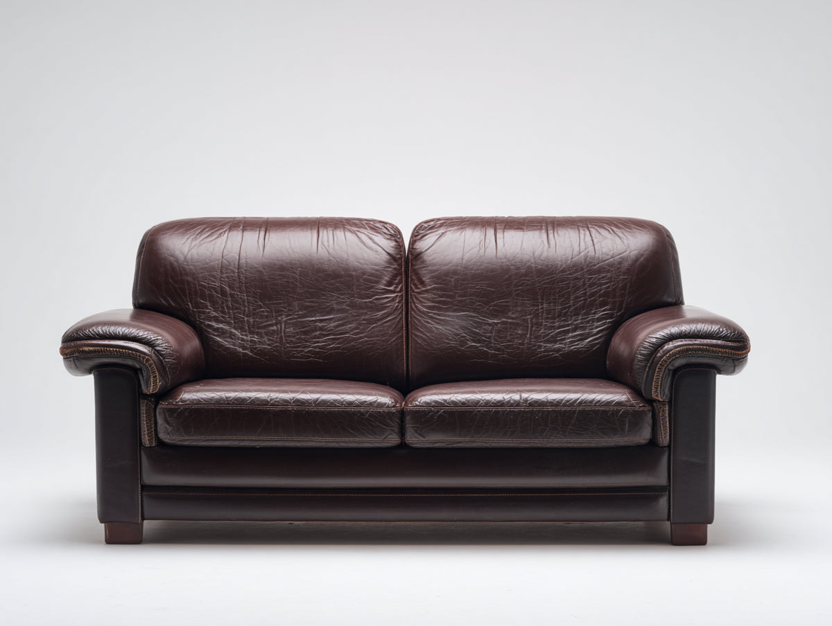 Divano a due posti - Pelle - 166x93x88 cm - Marrone testa di moro - Stile classico imbottito